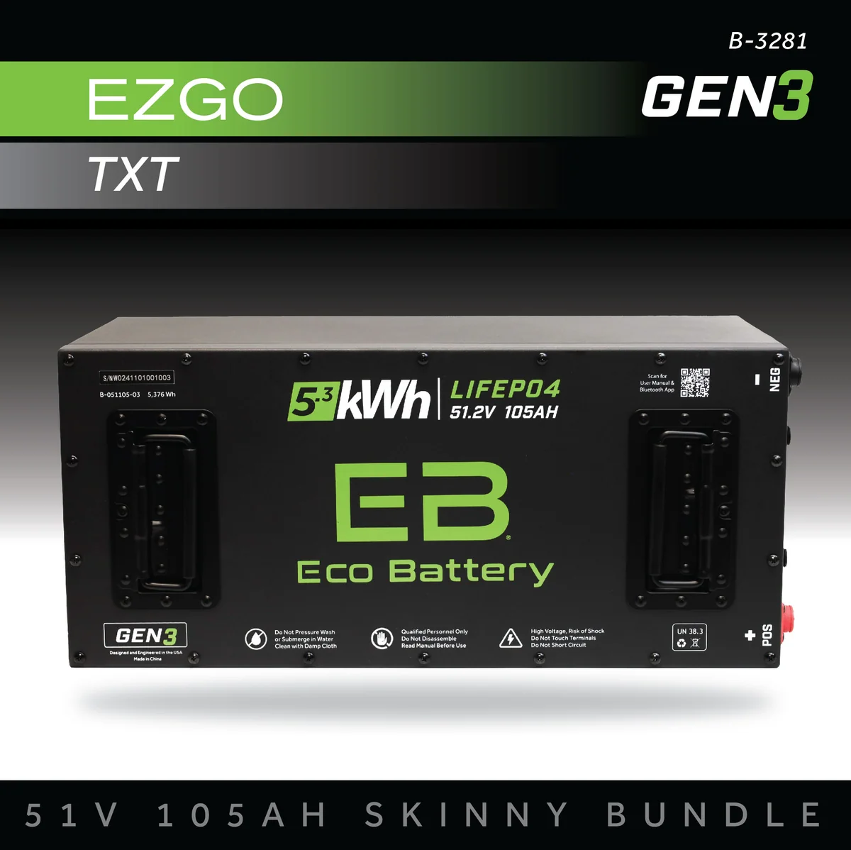 eco battery (48v) 51v 105ah skinny battery bundle / ezgo txt Eco Battery (48V) 51V 105AH Skinny Battery Bundle / EZGO TXT