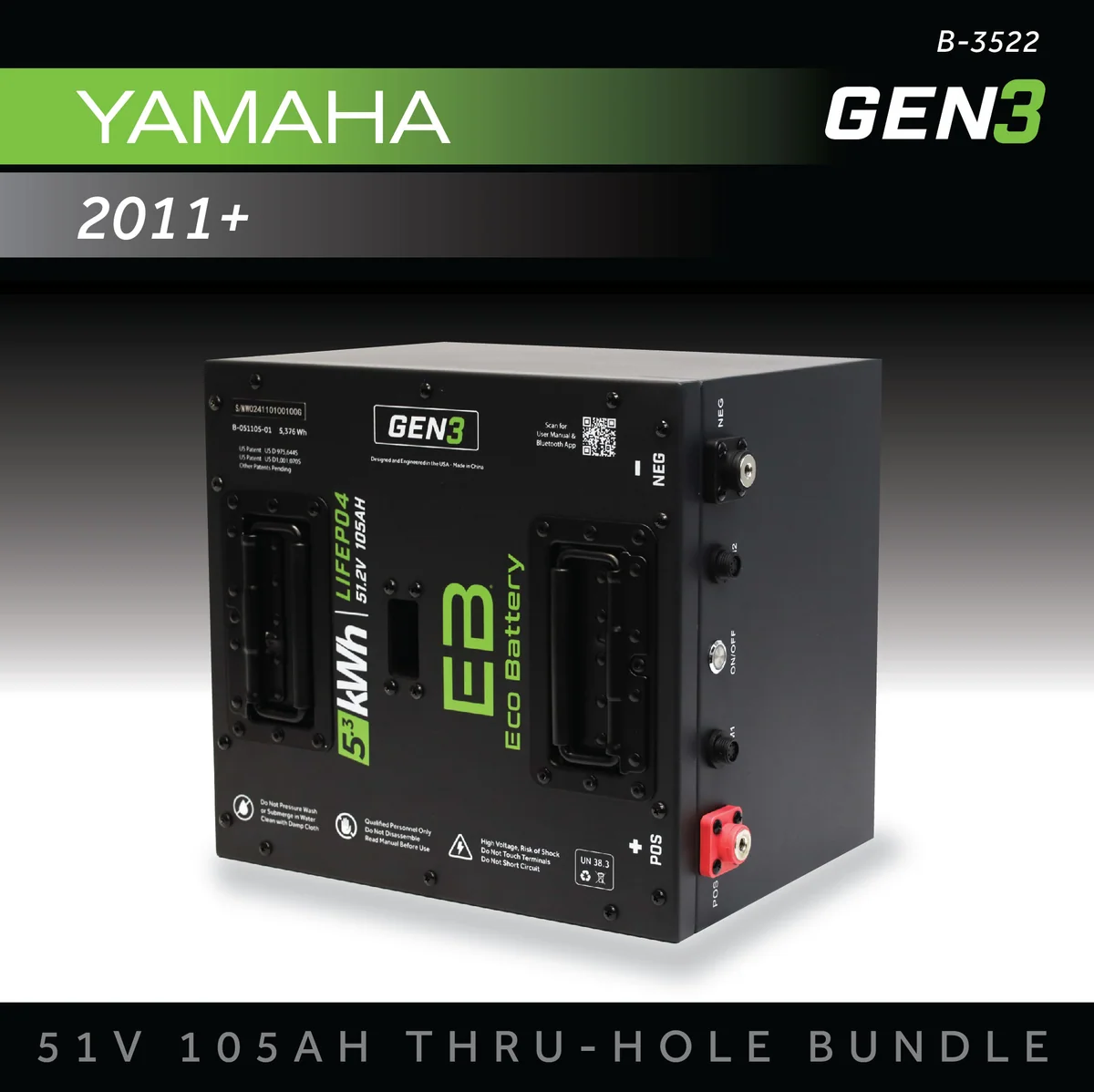 Eco Battery (48V) 51V 105AH Thru-Hole Battery Bundle / Yamaha Drive 1 & 2 / 2011+