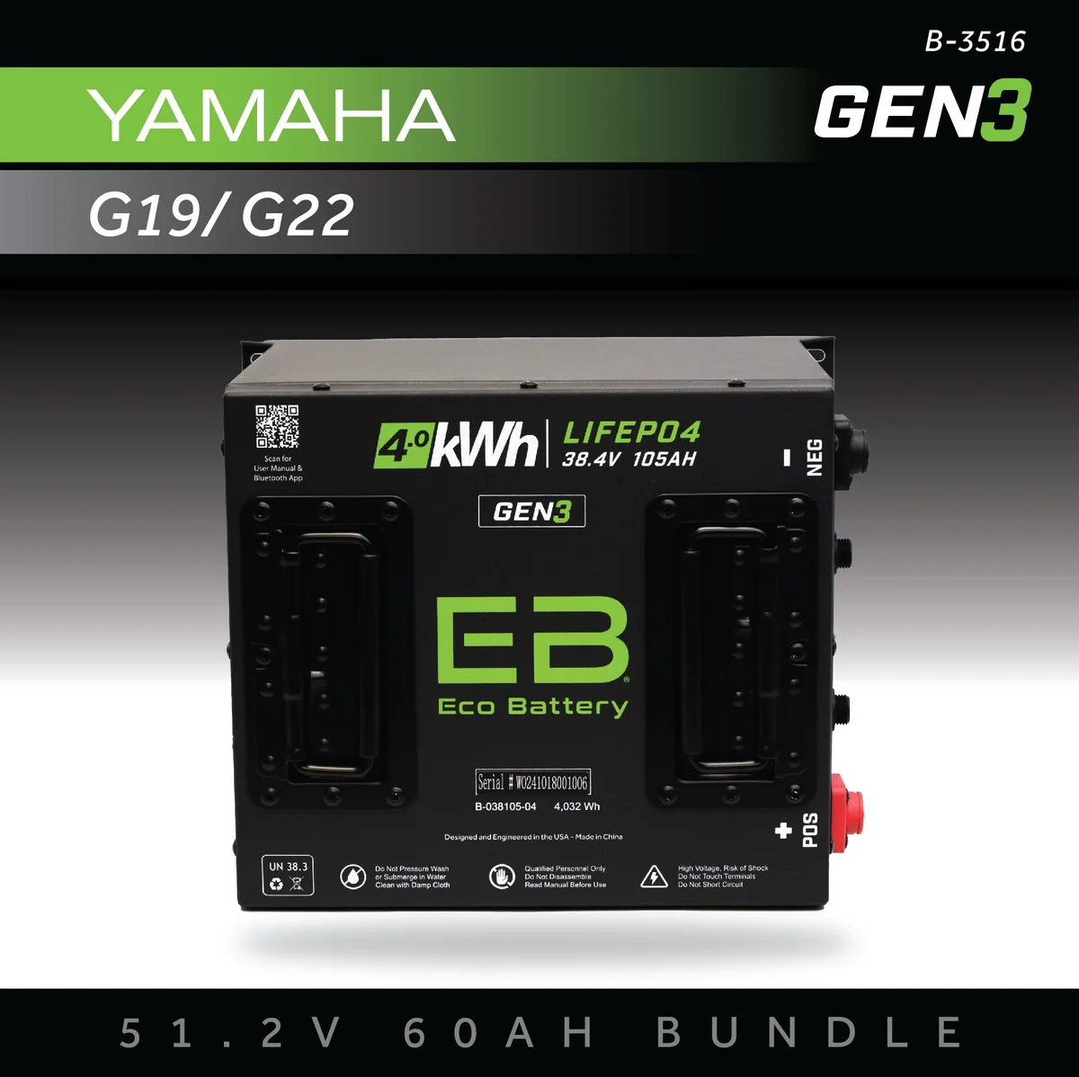 eco battery (48v) 51v 60ah battery bundle / yamaha g19/g22 Eco Battery (48V) 51V 60AH Battery Bundle / Yamaha G19/G22