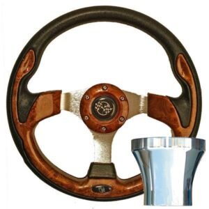 GTW Steering Wheel Kit, Woodgrain/Rally 12.5 W/Chrome Adapter, EZGO