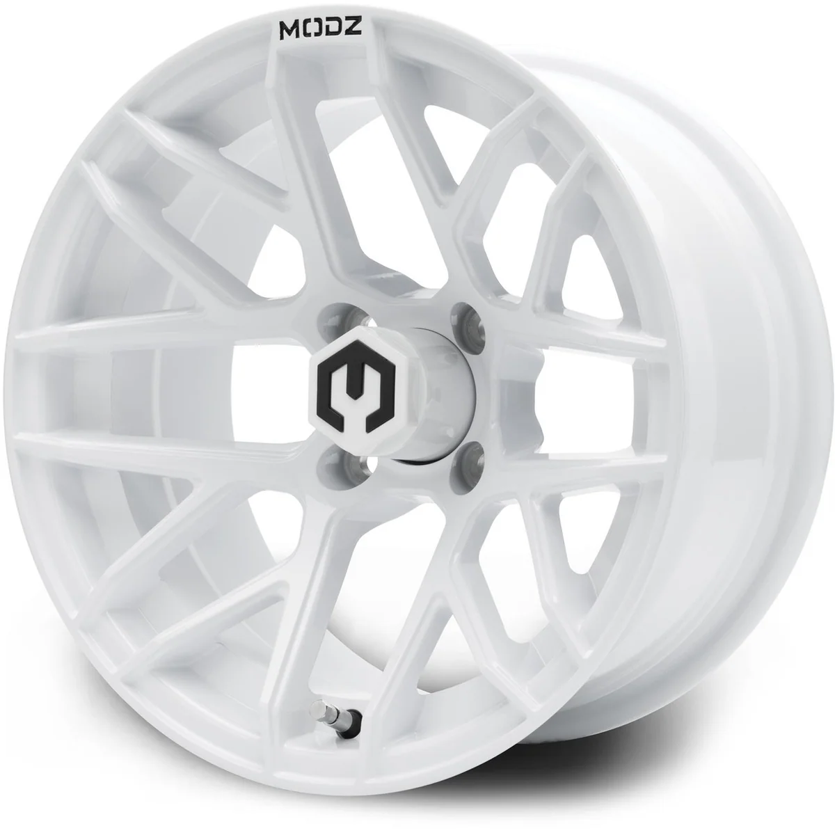 modz® matrix 14x7 glossy white golf cart wheel MODZ® Matrix 14x7 Glossy White Golf Cart Wheel