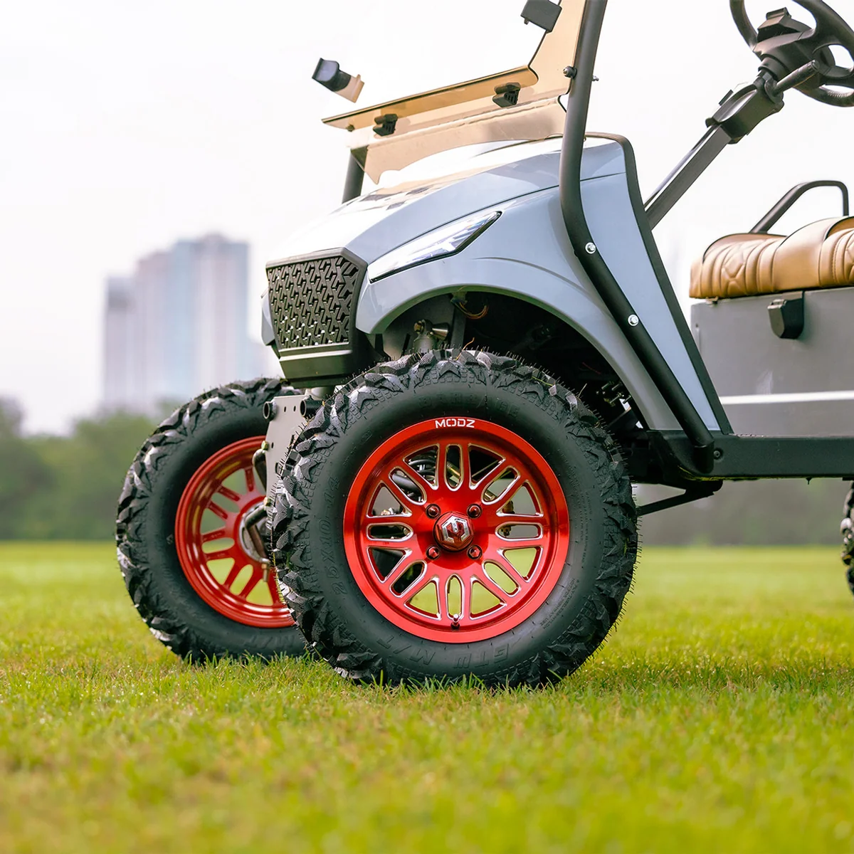MODZ® Mayhem 14x7 Brushed Red with Ball Mill Golf Cart Wheel