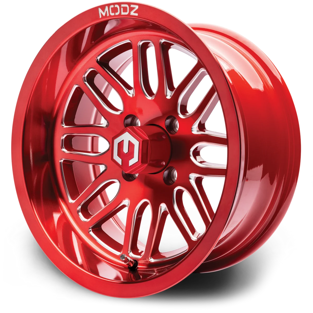 MODZ® Mayhem 14x7 Brushed Red with Ball Mill Golf Cart Wheel